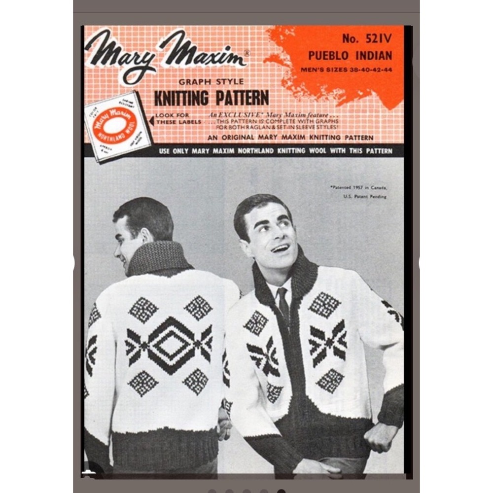 Vintage Mary Maxim Pueblo Indian Hand Knit Cowichan Sweater‎ Red Cream Zip XL - Picture 7 of 7